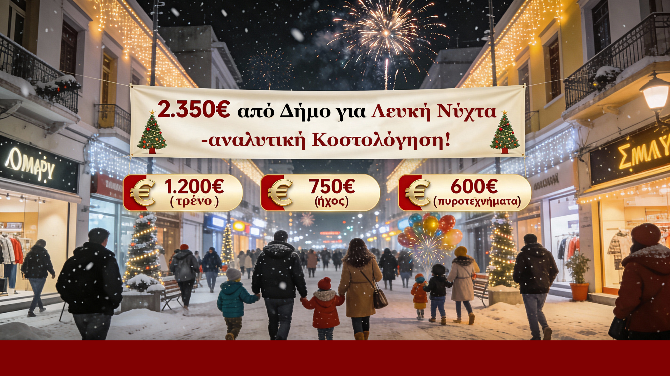2.350€ από τον Δήμο για χριστουγεννιάτικη «λευκή νύχτα» στη Νέα Σμύρνη – Αναλυτική κοστολόγηση
